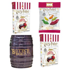 Jelly Belly Harry Potter's Favorites, Pack of 4 (Butterbeer Barrel Tin, Bertie Bott's Every Flavor Jelly Beans, & Jelly Slugs Chewy Candy) by Lyza's Sweets & Treats