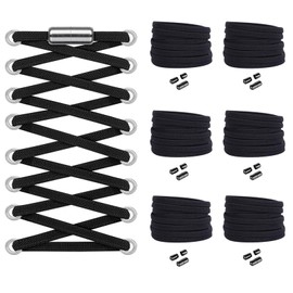 Widamin 6 Pairs of Elastic Shoelaces with Metal Closure, No Tie Shoelaces, Lazy Shoelaces Without Tying for Children and Adults (Flat Black)