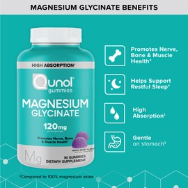 Qunol Magnesium Glycinate Gummies, 120mg of Magnesium Glycinate, High Absorption, Mixed Berry, 90 Count (Pack of 1)
