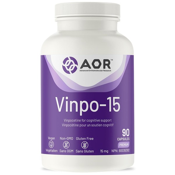 AOR - Vinpo-15 15mg, 90 Capsules - Vinpocetine Brain Support Supplements for Memory and Focus - Brain Health, Memory Health and Blood Flow Supplement - Cognitive Supplement & Brain Function Supplement