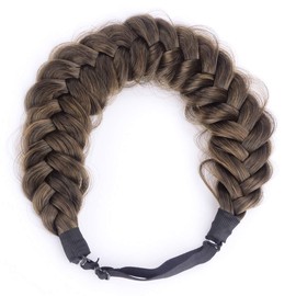 Gledola Messy Synthetic Hair Braided Headband Classic Chunky Wide Braided Headband (Dark Brown)