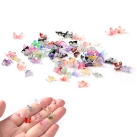 JJiaoLinin Micro Butterfly Resin, Pack of 50 Butterfly Stickers, Colourful Transparent Scrapbook Stickers, 3D Butterfly Nail Charms, Landscape Decorations for Crafts, Terrarium Decor