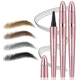 2Pcs Microblading Eyebrow Pen, Long-Lasting Waterproof Eyebrow Pencil with 4-Fork-Tip for 3D Realistic Brow, Easily Create Natural Hair-Like Brow Last All-Day, Eye Brow Pencils for Women -Black
