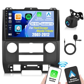 2+64G Android 13 Car Stereo for Ford Escape 2007-2012/Mazda Tribute 2007-2012 with Wireless Apple CarPlay Android Auto,9"Touchscreen Car Radio with WiFi/GPS,Bluetooth,FM/RDS,SWC,Dual USB+Backup Camera