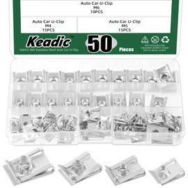 Keadic 60 Pce Auto Car U-Clip, U Nut Kit Set,U-Shaped Nut M4 M5 M6 M8, U-nut Clip Assortment Auto Car Speed Nuts Fastener with Store Box, for Dash Door Panel Interior, Automobile Motorcycle