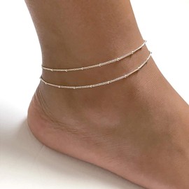 VIROMY Layered Ankle Bracelets for Women Cute Anklets Dainty Satellites Chain Anklets for Women Waterproof Simple Chain Ankle Bracelets Silver Anklets for Women Everyday Jewelry Gifts for Women