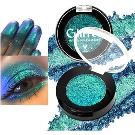 Glitter Multichrome Emerald Green Eyeshadow, Bright Dark Olive Green Gold Duochrome Eye Shadow Palette, Highly Pigmented & Long Lasting Cream Eyeshadows, Vegan Talc  for Travel Size - Color: Peacock #2E