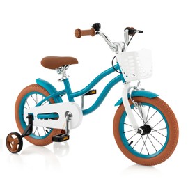 COSTWAY Kids Bike, 12 Inch Toddler Children Bike w/Training Wheels, Hand & Coaster Brakes, Adjustable Saddle & Handlebar, Basket, Bell, Kids Bicycle for Girls Boys Aged 3-8 Years Old, Turquoise
