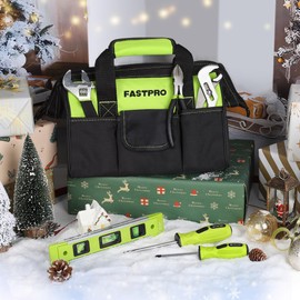 FASTPRO 215-Piece Home Repairing Tool Set with 12-Inch Wide Mouth Open Storage Bag, Household Hand Tool Kit, Green