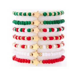 Pingyongchang Christmas Stackable Beaded Holiday Bracelets Set for Women Colorful Elastic Layering Stretch Bohemian Friendship Festive Favors Decor Accessories Birthday Gifts-C