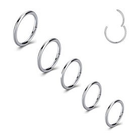 QXXPVV 5Pcs Hoop Nose Rings 20G 18G Stainless Steel Piercing Ring for Nose Septum Cartilage Helix Tragus Conch Rook Daith Lobe Silver/Gold/Rose Gold/Black for Women(5pcs Sliver 18G)