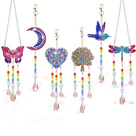 6 Piece Diamond Painting Sun Catcher Wind Chime Craft Set, Diamond Painting Pendant for Window Butterfly, 5D DIY Wind Chime Craft Set for Window Decoration, Garden Decoration, Craft