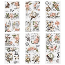 HICOHAND 6 Sheets Rub On Stickers, Vintage Flower Stickers for Wood, DIY, Home Office Decoration, Floral Pattern