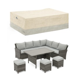 Wisteria Lane Heavy Duty Oxford Outdoor Couch Cover for Sectional, Table and Chair, Patio Furniture Cover with Air Vent, 108.3”L X 81.9”W X 31.5”H, Water-resistant, Weatherproof, Beige & Grey