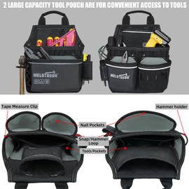 MELOTOUGH Carpenters Tool Belt with Suspenders Professional Tool Belt Combo Organizer With Tool Pouch Suspenders with 27 Pockets and Loops fits 33"-50"Waist for Electrican/Contractor/Technican/(Black)