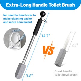 Toilet Bowl Cleaner Brush and Holder Set, Pumice Stone with Handle for Cleaning, 16.14 Inch Hard Water Stain Remover with 2 Different Types of Scrubbing Brushes, Wall Mounted Scouring Stick Household