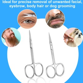 Yuanchu 2 Pack Small Facial Hair Scissors, Cuticle Scissors Stainless Steel Hair Cutting Scissors Curved and Stright Manicure Scissors Small Sharp Scissors for Eyebrow Beard Eyelashes Nail Trimming