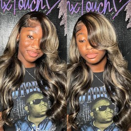 30 Inch FB/27 Balayage Highlight Ombre Lace Front Wig Human Hair 250 Density Body Wave 13x4 HD Transparent Lace Front Wigs Human Hair Pre Plucked Ash Blonde Wig Human Hair for Women With Baby Hair