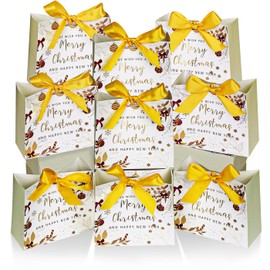 DECHISY 24Pack Small Christmas Gift Bags,5.1 * 4.5 * 2.2 Inch Xmas Gift Bags, Christmas Goodie Bag with Ribbon, Christmas Candy Bags, Mini Christmas Bags for Gifts, Christmas Decor (Yellow)