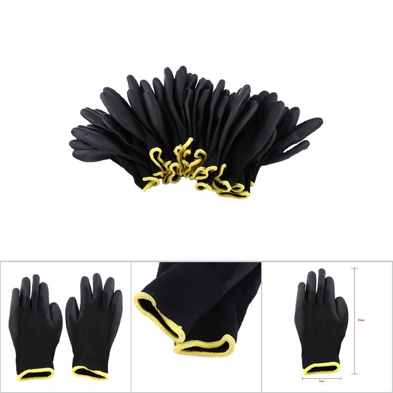 Black Color Nylon PU Safety Palm Coating Work Gloves Yellow