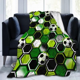 Perinsto Football and Soccer Ball Throw Blanket Ultra Soft Warm All Season Sport Neon Geometric Texture Decorative Fleece Blankets for Bed Chair Car Sofa Couch Bedroom 50"X40"