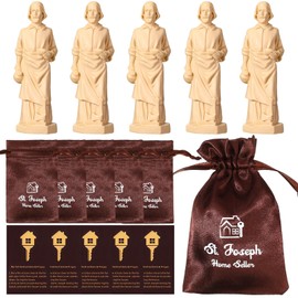Wonderjune 5 Sets St Joseph Statue for Selling House Small Resin Saint Joseph Figurine with Instruction Prayer Card and Burial Bag for Selling Homes
