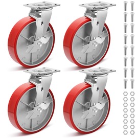 Nefish 8 Inch Heavy Duty Industrial Grade Casters Wheels, Aluminum Core PU Castor Set of 4, Durable Plate Swivel Casters with Brake 6000 LBS, Anti-Corrosion Wheels for Industrial, Equipment