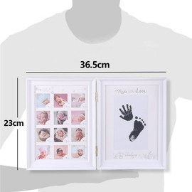 LEcylankEr Baby Handprint and Footprint Photo Album Baby Picture Frame First Year Anniversary Growth Record Baby Gifts, Foldable Double Use Photo Frame with Refillable Ink Pad (White)