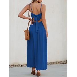 CUPSHE Women's Maxi Dress V-Neck Twisted Sleeveless Cutout Self-Tie Long Dress Royal Blue, XS