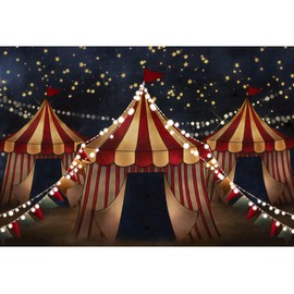 Renaiss 7x5ft Red White Circus Backdrop Night Sky Carnival Big Top Tent Photography Background Baby Shower Kids Birthday Party Decoration Supplies Vinyl Photo Studio Props