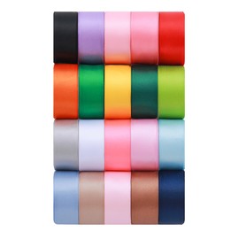 KEOSREE 3/4 inch 20 Colors Satin Ribbon Set, 3/4" X2Yd x 20Rolls Rainbow Ribbons for Gift Wrapping, Wedding Party Decoration, Invitations, Bridal Bouquets, Total 40 Yards