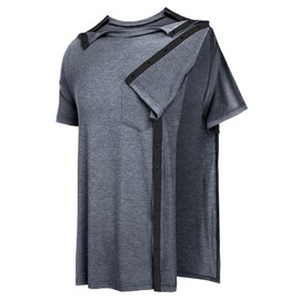 URRU Men's Post Shoulder Surgery Shirts Recovery Full Tear Away Short Sleeve Snap Chemo Shirts for Port Access Grey XXL