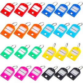 24 Pack Key Tags with Labels, Key Tags with Split Ring, Plastic Key Fobs Labels, Multipurpose ID Keyring Tags for Luggage, Pets, Memory Stick Tags, Office (8 Colors)