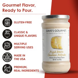 Dave's Gourmet Aged White Cheddar Alfredo Pasta Sauce - Rich & Creamy Flavor - Alfredo Sauce - Ideal for Pasta, White Pizza, Enchiladas & More - Gluten Free - 15oz Jar (Pack of 3)