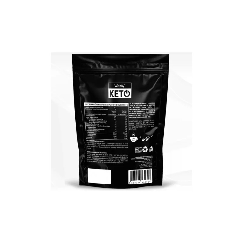 Wellthy Café Keto 360g. Soluble Adicionado Con Mct Clásico