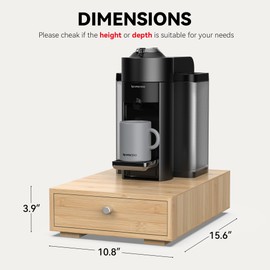WELL WENG for Nespresso Vertuo Capsules (NV140) - Premium Bamboo Coffee Pod Drawer, 40 Big or 52 Small Vertuoline Pods Organizer Holder - 10.8"Wx15.6"Dx3.9"H (Natural)