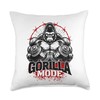 Gorilla Mode Workout Exercise Lifting Weights Strong Gym Throw Pillow