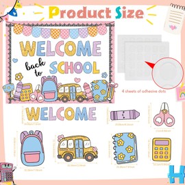 Funrous Welcome Back to School Bulletin Board Set Composition Notebook Classroom Decor Retro Groovy Boho Cutout Paper Cutouts for First Day of School Wall Door Elementary Preschool Teacher Supplies
