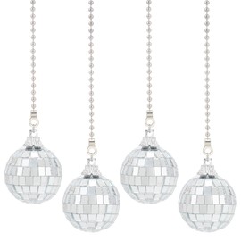 DELORIGIN 4pcs Disco Ball Ceiling Fan Pull Chain Extender Decorative Fan Pendant 14 Inch Fan Danglers Ball Party Decor Pulls Ornaments Chain Extender with Connector for Ceiling Light Fan Lamp