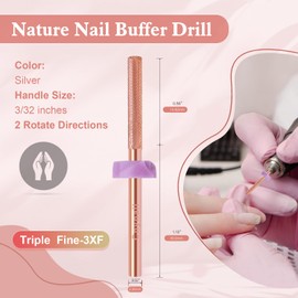 Cnynail 3/32”Tungsten Carbide Nail Drill Bit, Buffer Cuticle Remover, Nail Buffer & Prep File, Two-Way Rotation, Fine Grit for Manicure, Pedicure, Home & Salon Use (3XF Grit, Rose Gold)