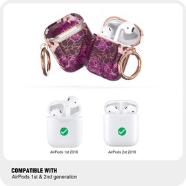 wenew for AirPod Case, Flower AirPods Hard Case Cover with Keychain for Women Men, AirPod 1st & 2nd Generation case (Purple)