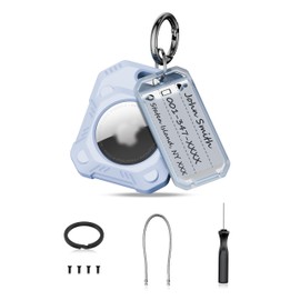 PROfezzion Airtag Holder Airtag Case Protective with Keychain Rings, Wire Cable and Labels, for Suitcase Pet Collar Car Keys Electric Cars Luggage Bags, for Airtag Gps Tracker, (Blue)