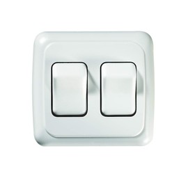 RV Designer S533, Contoured Wall Switch, Includes Base and Bezel, Double, On / Off, SPST, White, DC Electrical