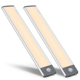 30-LED Motion Sensor Cabinet Light,Under Counter Closet Lighting, Wireless USB Rechargeable Kitchen Night Lights,Battery Powered Light for Wardrobe,Cabinet,Cupboard（Warm Light）-2Pack