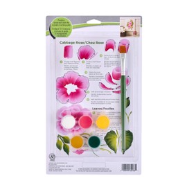 FolkArt, Cabbage Rose One Stroke, Beginner Kit, Includes 5 Paint Pots, #12 Flat Brush, and a Reusable Teaching Guide