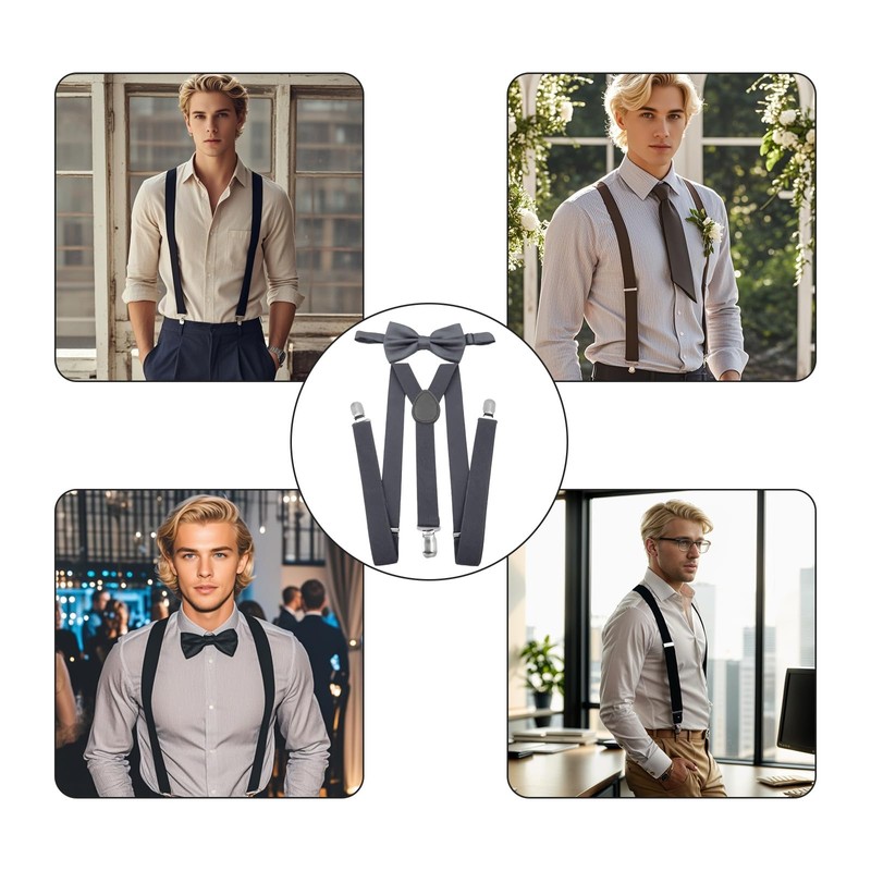XDGBGFN Men's Bow Tie Braces Set with Three Clips Braces