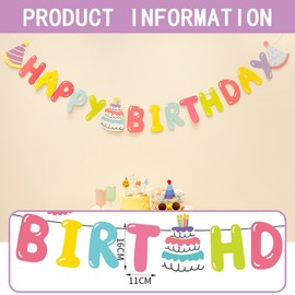 JCUGSBS Happy Birthday Banner Birthday Decoration Pre-Strung Colourful Decoration Garland First Baby Shower Rainbow Party Supplies Paper Flag Letters for Adults, Children, Girls, Women Decoration