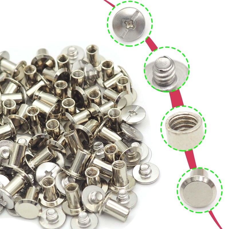 WOSHIMT 50Sets Silver Carbon Steel Chicago Screws Leather Rivets Assorted
