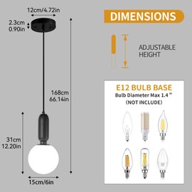ZVXREZLD Modern Black Pendant Light Hanging Fixture Light for Kitchen Island,Mid Century White Globe Glass One Light Pendant Lighting for Dinning Room Living Room Bedroom Entryway(3-Pack)