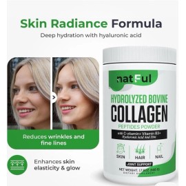 NATFUL Collagen Peptides Powder – Hydrolyzed Bovine Collagen with Vitamin C, Hyaluronic
